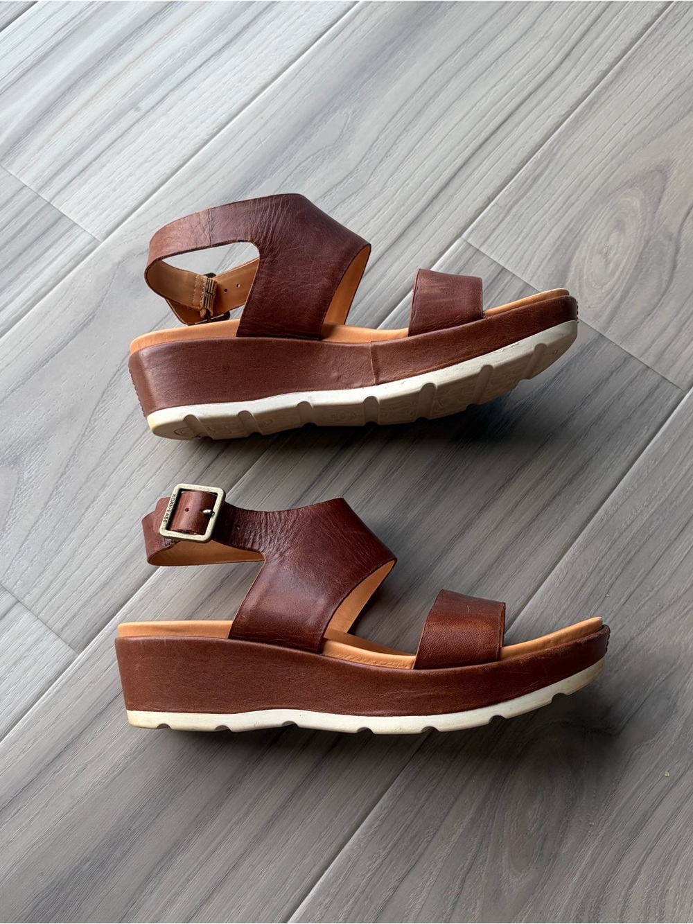Kork-Ease Brown Leather Platform Wedge Sandals